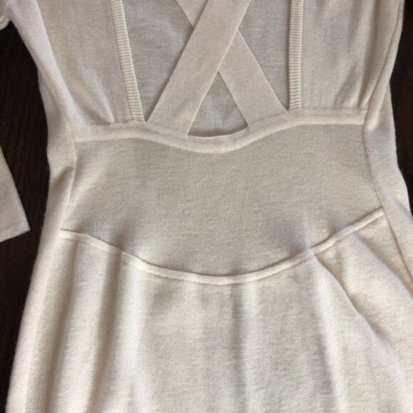 Vintage Rodier Off White Cream Wool Sweater Dress Criss Cross Back - Picture 6 of 12